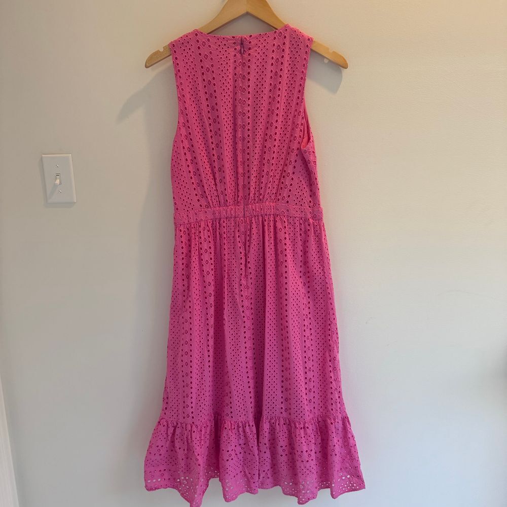J. Crew Pink Eyelet Lace Lined Midi Dress Size 6 Classic Ruffled Preppy - Picture 7 of 11